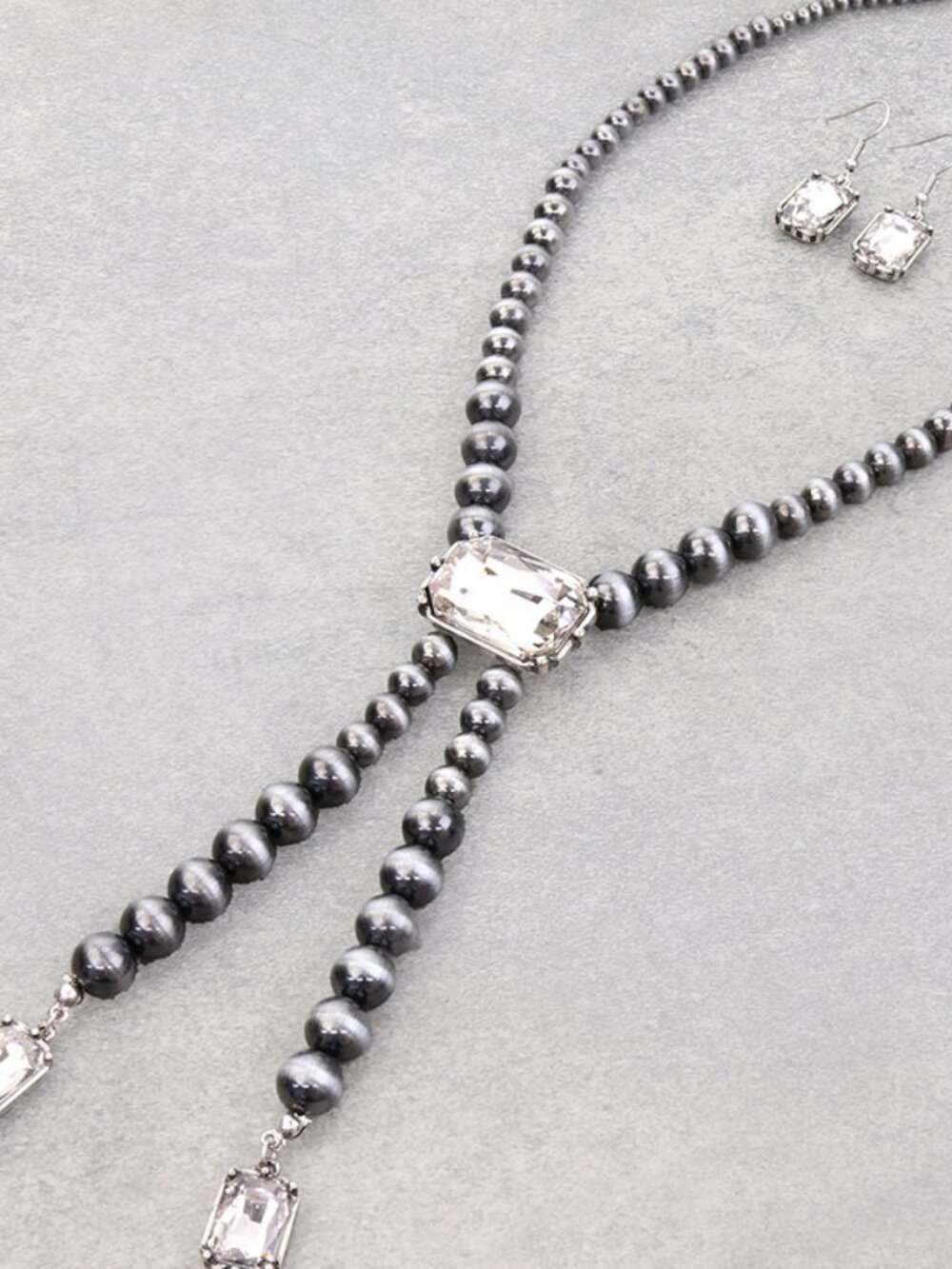 Western Cowgirl Boho Faux Navajo Pearl Crystal Necklace & Earrings SET NEW - Picture 3 of 3